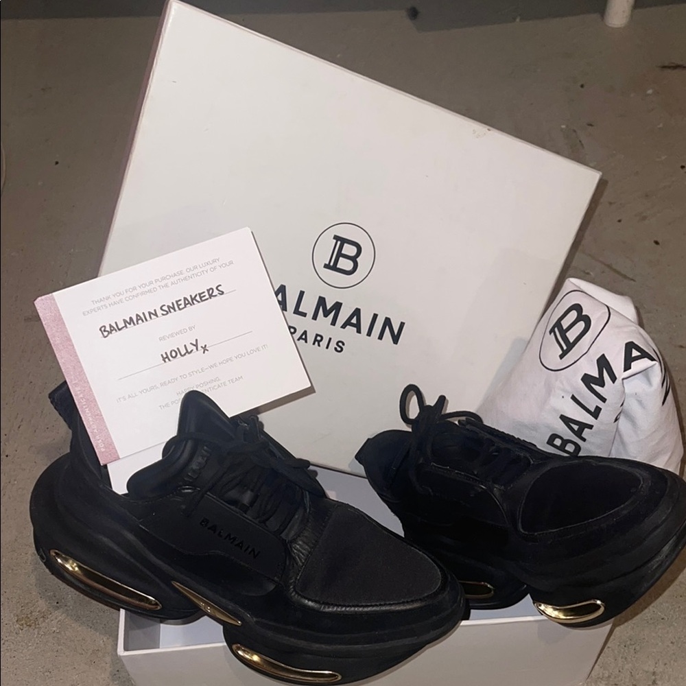 Balmain Black Sneakers with Gold Accents